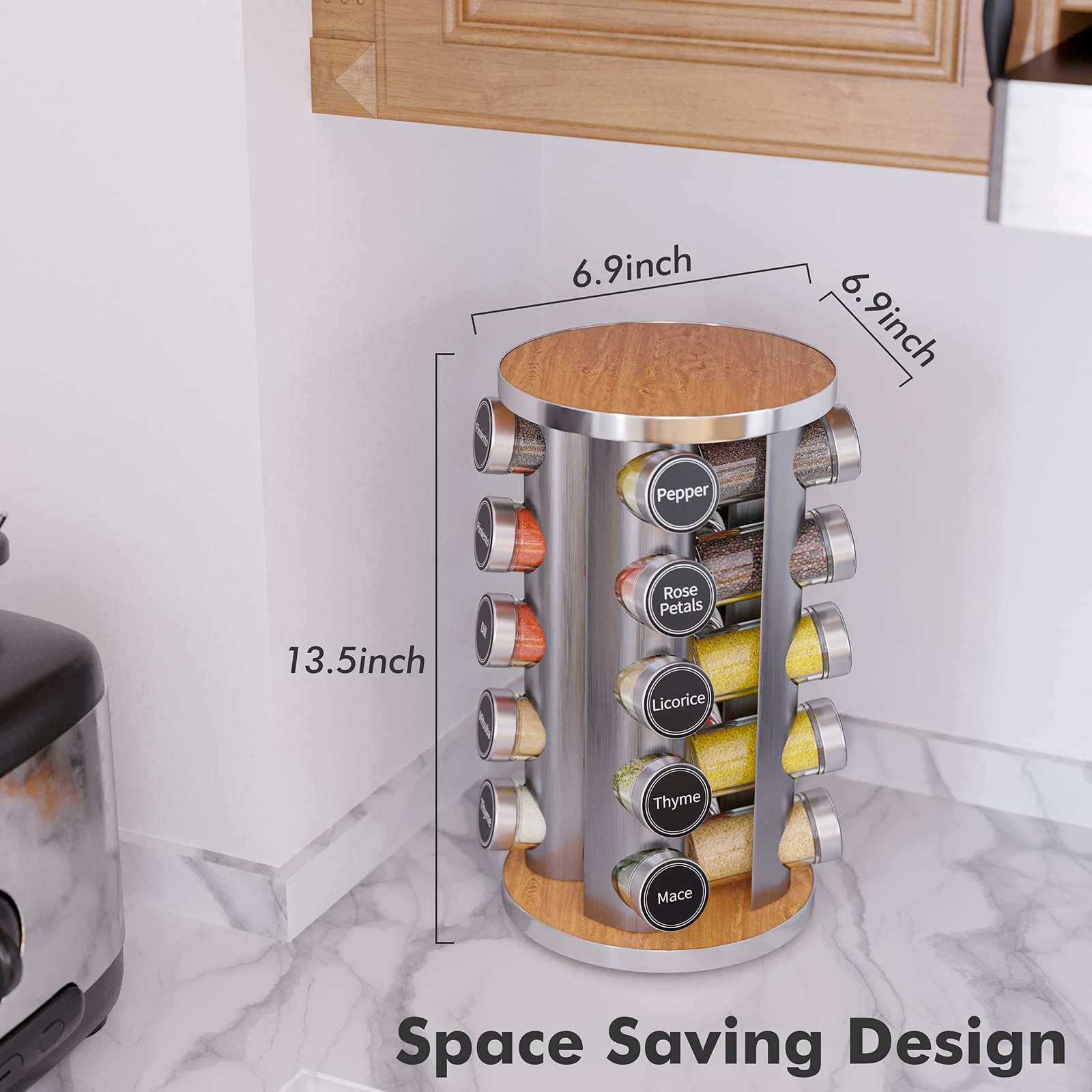 Revolving Spice Rack Set with 20 Spice Jars, Kitchen Spice Tower Organizer fo...