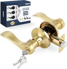 Wave Style Door Lever Brushed Gold Keyed Entry Door Handle with Lock, Gold Entra