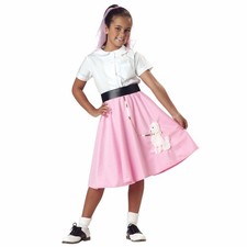 50s Greaser Rock Roll Old School 1950s Girls Costume Pink Poodle Skirt