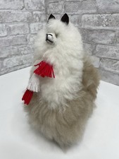 Vintage Alpaca Llama Homemade Plush Figurine White Brown Real Fur Soft Peru 11