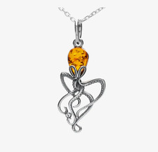 Collana con ciondolo polpo ambra in argento sterling 925 confezione regalo