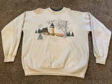 Vintage 90s Morning Sun Sweatshirt Lighthouse Crewneck USA Made Snowflake Large