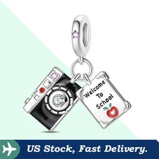 KUNSIR 925 Sterling Silver Back to School Camera Pendant Charm For Bracelet DIY