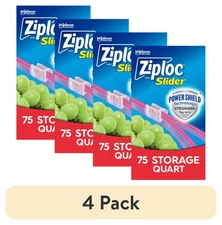 (4 Pack) ® Brand Storage Slider Quart Bags, Power Shield™ Technology, Expandable