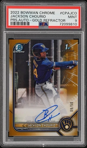 2022 Bowman Chrome True Gold Refractor Auto /50 JACKSON CHOURIO Brewers PSA 9