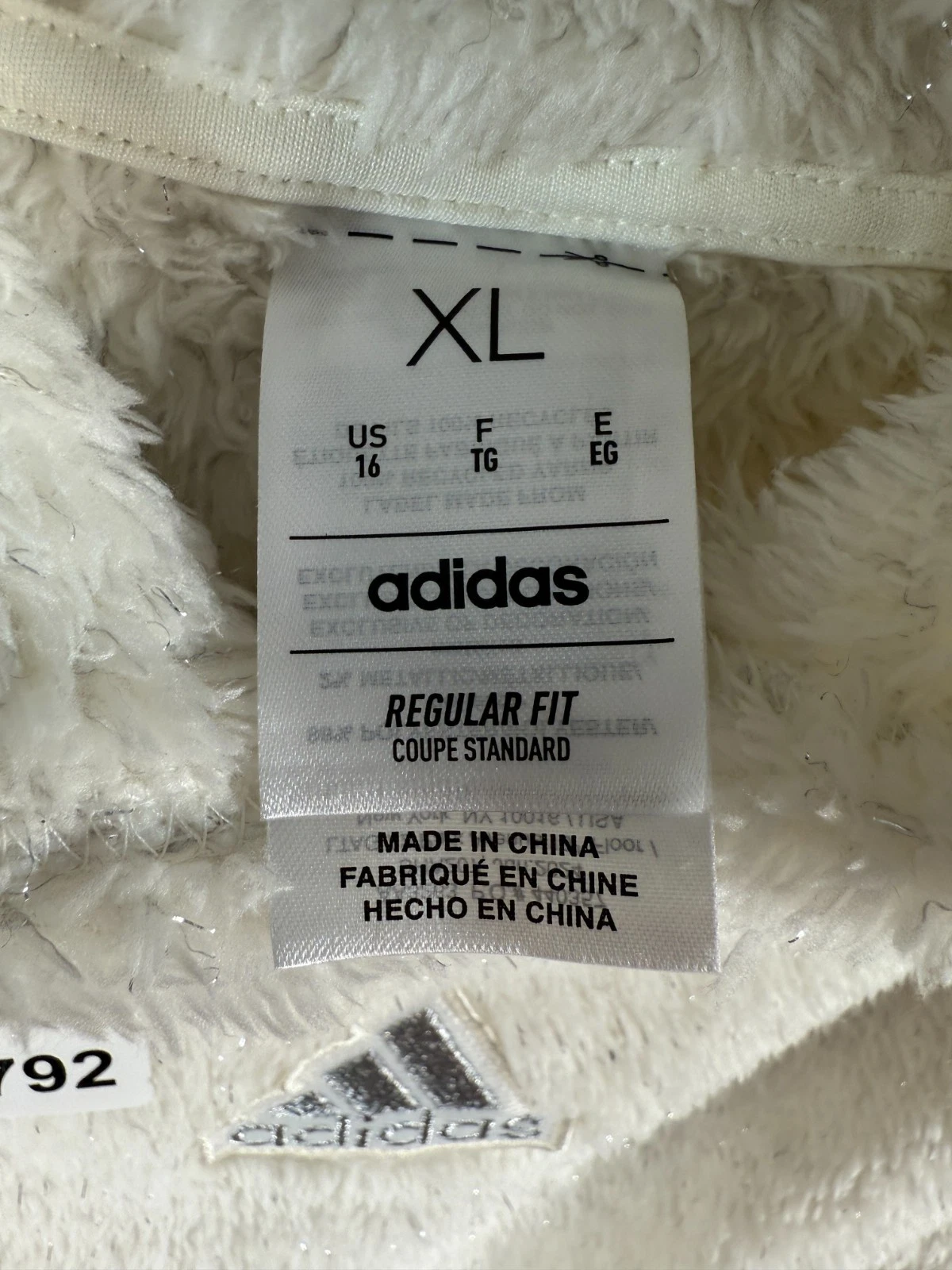 OFF WHITE Felpa con cappuccio nuova con etichette Adidas bambini ragazze accogliente furry lurex sherpa bianco sporco XL 16