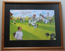 BOWLS Cartoon Print after Whitlock – Humorous Lawn Bowls Scene – Framed