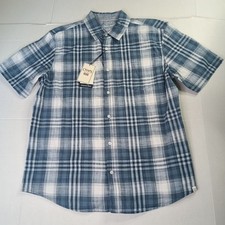 Chaps Seacoast Wash Chambray Woven Shirt Men's L Large Blue Shadow Plaid