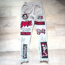 Iro-Ochi Men’s Distressed Patchwork Pants Sz S Punk Streetwear Goth Graffiti Zip