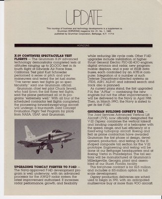 1985 Grumman Horizons UPDATE X-29, F-14D, Osprey, NASA Aerospace Supplement