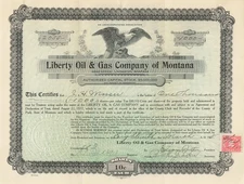 1918 Liberty Oil & Gas Company of Montana Stock Certificate – Livingston MT