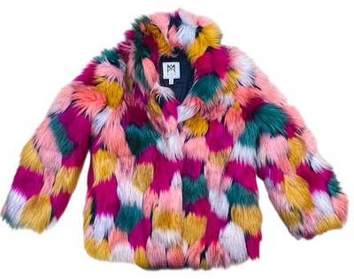 Milly Minis 450.00 Girls Soft Faux Fur Moto Jacket Multi Color Youth Size 7 NWT