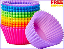 12 Reusable Silicone Baking Cups Cupcake Liners Non Stick Flexible BPA Free Mold