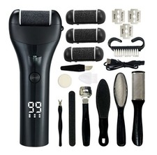 Rechargeable Electric Callus Remover Kit, LED Display, Quartz Heads, Black