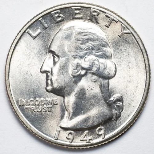 1949-D Washington Silver Quarter Uncirculated BU, Denver Mint