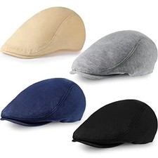 4 Pieces Men's Flat Cap Ivy Gatsby Newsboy Black, Light Grey, Navy Blue, Khaki