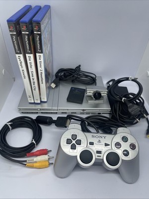 Sony Playstation 2 / PS2 Slim Konsole Silber + Kabel + Eye Toy + 3 Spiele - Top 