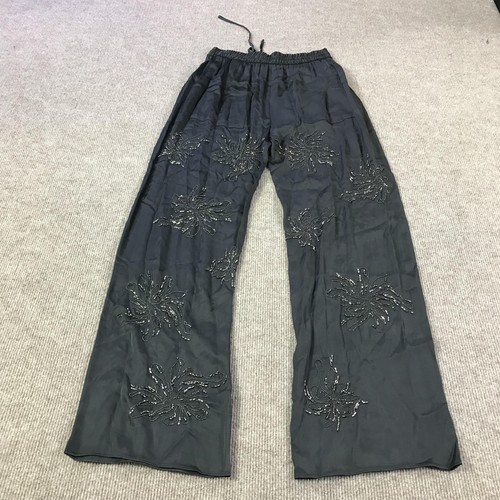 Zara Pants Womens XS Black Beaded Embellished Wide Leg Drawstring Pocket Palazzo