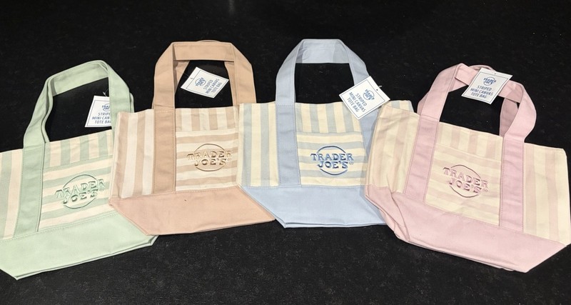 Trader Joe's Striped Mini Canvas Reusable Tote Bag, Spring Multicolor