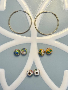 Authentic Yellow Gold-Plated Thin 28MM Endless Hoop Earrings + (3) Sets of Removable Beads