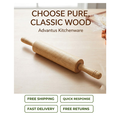 18 Wooden Rolling Pin Dough Roller Hardwood Baking Tool for Pizza Cookies Pastry