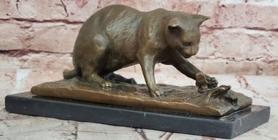 Collectible Bronze Cat And Butterfly Sculpture Signed Milo Pet Lover Figure Sale