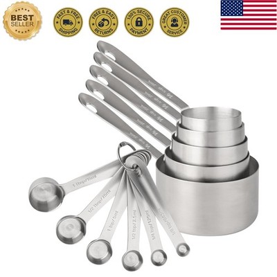 13-Piece Measuring Cups and Spoons Set - Rust-Resistant Stainless Steel Elegance