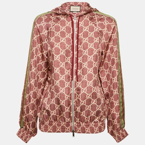 Veste zippée Gucci rouge GG Supreme en soie XS