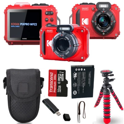 Kodak PIXPRO WPZ2 Digital Camera (Red) + Spider Tripod + Case - 32GB Kit