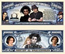 Edward Scissor Hands Million Dollar Bill Johnny Depp Funny Money + FREE SLEEVE