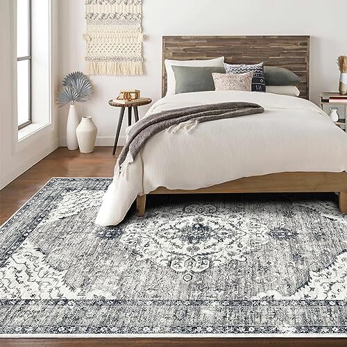 5x7 Rug Washable Area Rugs for Living Room, Non Slip 5 x 7 5'x7' Border Grey - Picture 2 of 7
