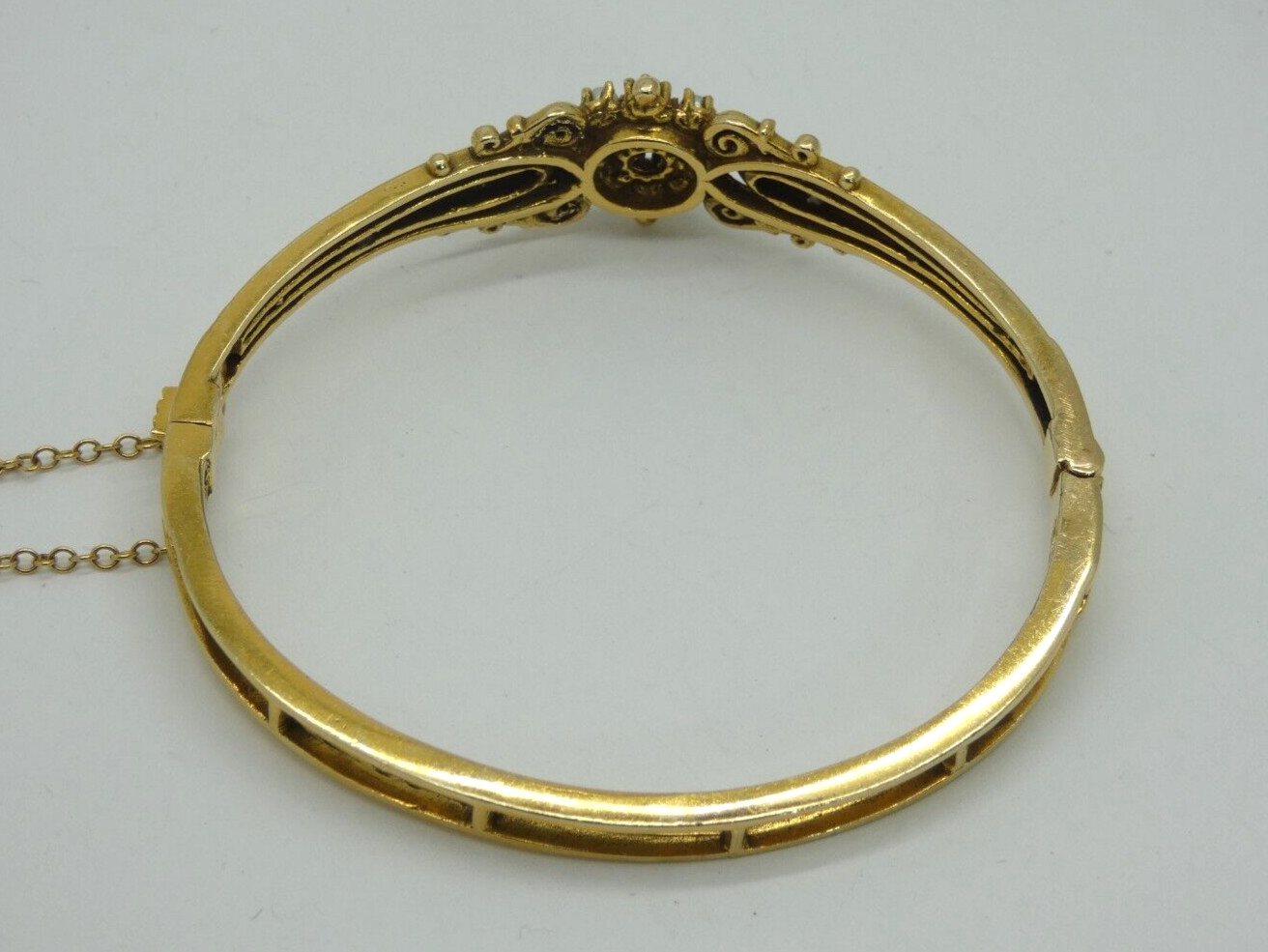 Solid Gold Victorian Bangle Bracelet with Sapphir… - image 6