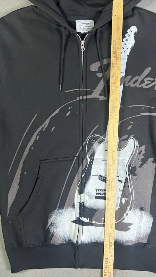Vintage Fender Guitar Hoodie Y2K Full Zip Black Size S AOP Graphic Rock & Roll Foto 3 de 4