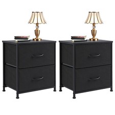 2Pcs Black Nightstand with 2 Fabric Drawers End Table Bedside Table Bedroom