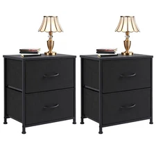 Set of 2 Nightstands with 2 Fabric Drawers End Table Bedside Table for Bedroom