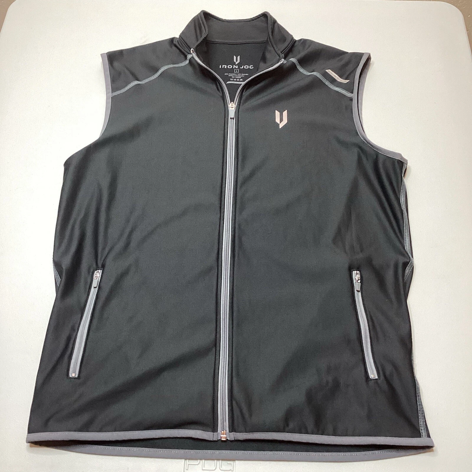 Iron Joc Vest Mens Large Black Lightweight Performance Full Zip Jacket Adult