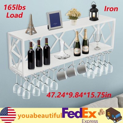 120*25*40cm Wall-Mount Wine Rack Inverted Wine Glass Rack Iron Bottle Holder New