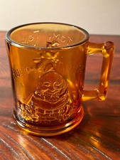 Vintage Tiara Amber Glass Child's Cup Mug Mother Goose Nursery Rhyme Humpty Tom