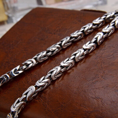 Pure S925 Sterling Silver Chain Men's 5mm Byzantine Link Necklace
