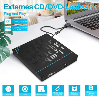 Externes CD DVD Laufwerk USB 3.0 Typ-C Extern mit SD/TF-Kartenleser RW Brenner