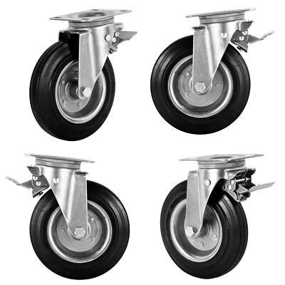 #ad 8quot; Casters Set of 4 Heavy Duty Plate Casters Swivel Industrial Rubber Wheel $40.12