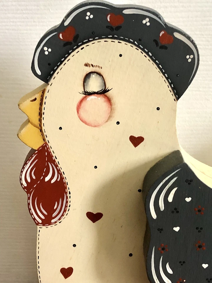 De colección Tole Arte Popular Pollo Madera Puerta Parada Country Chic Casa Núcleo Rojo Blanco Foto 2 de 4