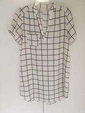 Window Pane Print Dress Short Sleeve Size M