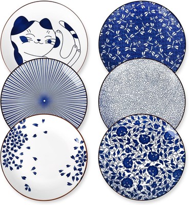 Ceramic 10-Inch Round Plates - Retro Japanese Design, Set for Elegant Serving