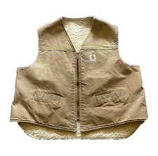 Vintage Carhartt Vest Mens XL Tan Sherpa Lined Work Faded Full Zip Made in USA