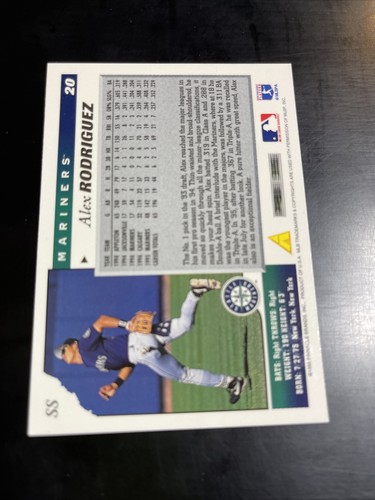 1996 Pinnacle/Score Alex Rodriguez Seattle Mariners #20 Baseball Card - Picture 2 of 2