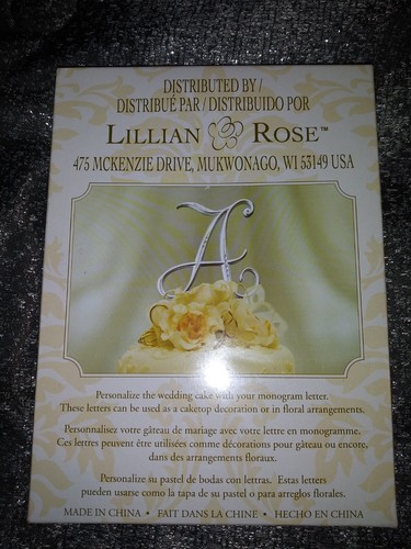 Lillian Rose Silver w/Clear Rhinestones Monogram Cake Topper Initial H - Picture 4 of 6
