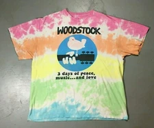 2016 Woodstock Peace Love Music Sz XL Tie Dye T-Shirt Liquid Blue Hippy THRASHED