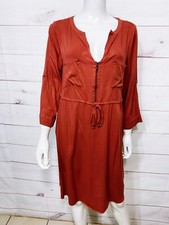 Torrid Womens Drawstring Waist Dress Size 00 Rusty Orange 3/4 Sleeve Pockets