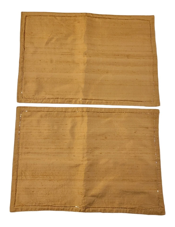 Set of 4 Placemats + 4 Matching Napkins Silk Blend Fabric Beaded Zen Gold EUC - Image 3 of 4